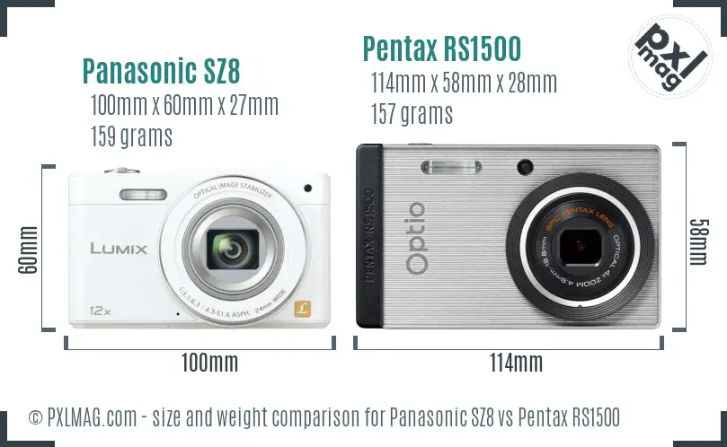 Panasonic SZ8 vs Pentax RS1500 size comparison