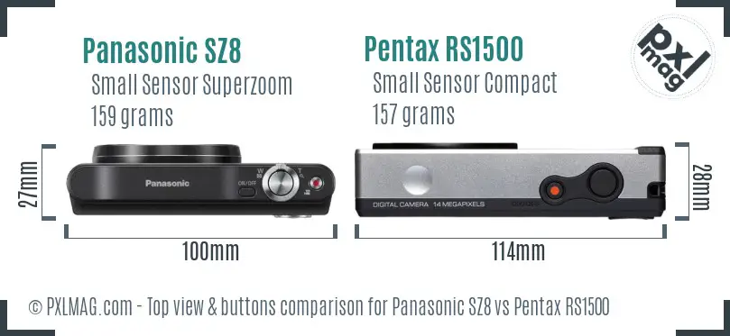 Panasonic SZ8 vs Pentax RS1500 top view buttons comparison