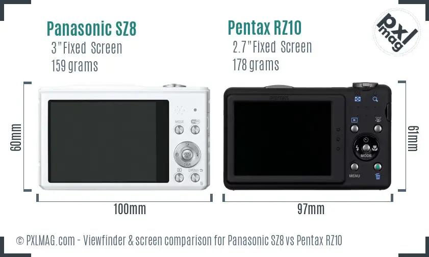 Panasonic SZ8 vs Pentax RZ10 Screen and Viewfinder comparison