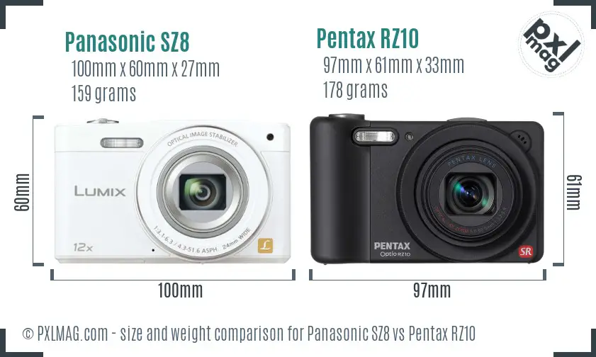 Panasonic SZ8 vs Pentax RZ10 size comparison