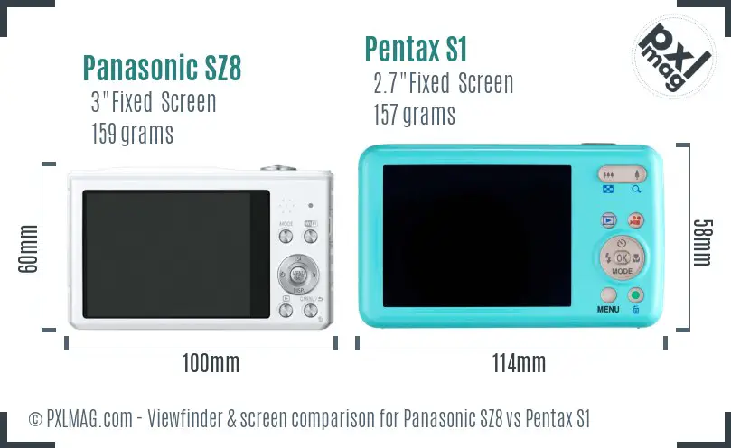 Panasonic SZ8 vs Pentax S1 Screen and Viewfinder comparison