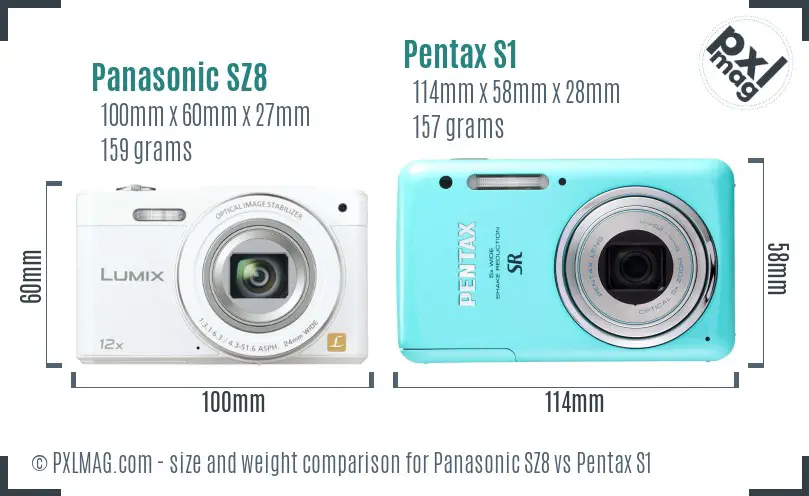 Panasonic SZ8 vs Pentax S1 size comparison