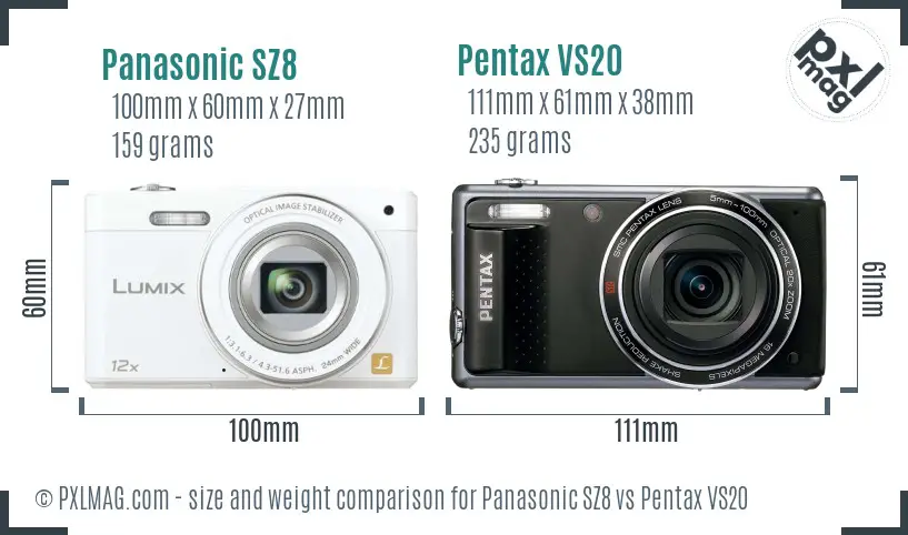 Panasonic SZ8 vs Pentax VS20 size comparison