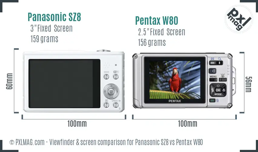Panasonic SZ8 vs Pentax W80 Screen and Viewfinder comparison