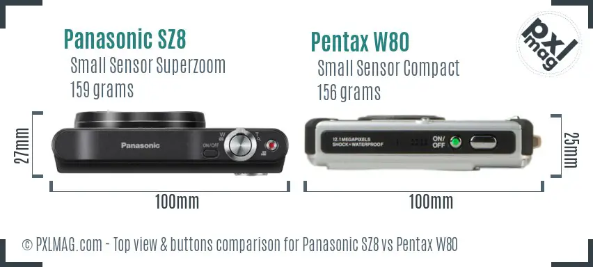 Panasonic SZ8 vs Pentax W80 top view buttons comparison