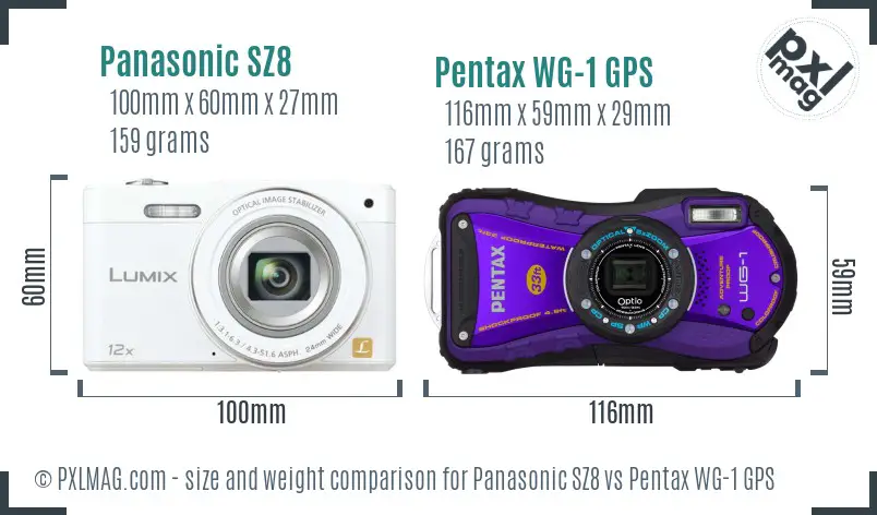 Panasonic SZ8 vs Pentax WG-1 GPS size comparison
