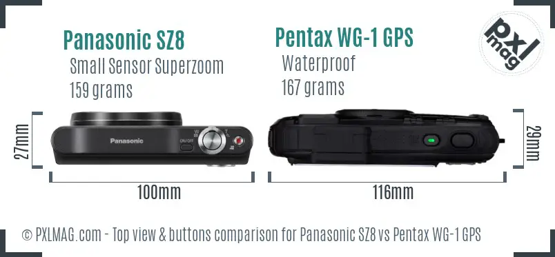 Panasonic SZ8 vs Pentax WG-1 GPS top view buttons comparison