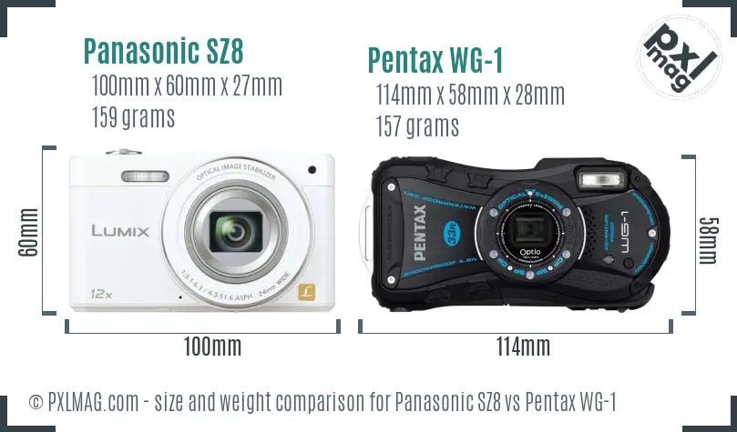 Panasonic SZ8 vs Pentax WG-1 size comparison