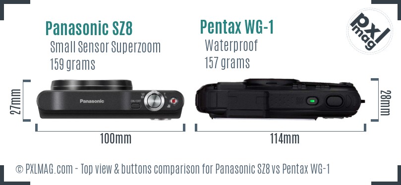 Panasonic SZ8 vs Pentax WG-1 top view buttons comparison