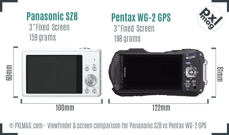 Panasonic SZ8 vs Pentax WG-2 GPS Screen and Viewfinder comparison