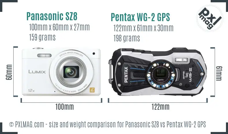 Panasonic SZ8 vs Pentax WG-2 GPS size comparison