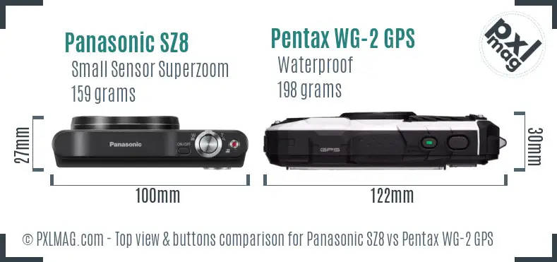 Panasonic SZ8 vs Pentax WG-2 GPS top view buttons comparison
