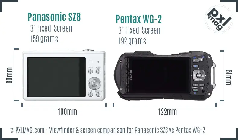 Panasonic SZ8 vs Pentax WG-2 Screen and Viewfinder comparison