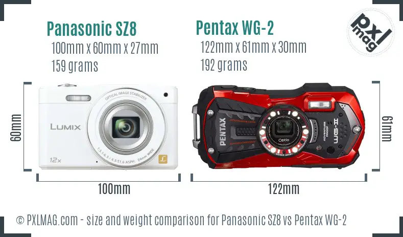 Panasonic SZ8 vs Pentax WG-2 size comparison