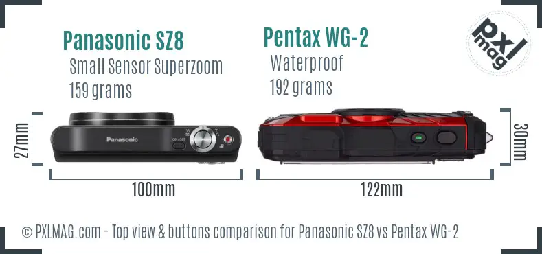Panasonic SZ8 vs Pentax WG-2 top view buttons comparison
