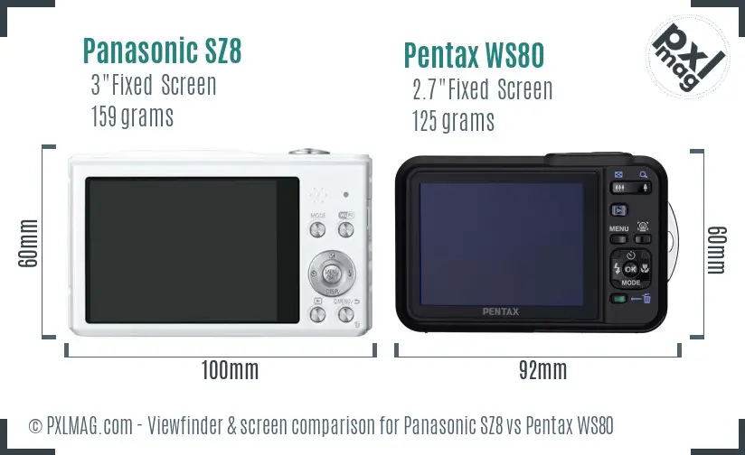Panasonic SZ8 vs Pentax WS80 Screen and Viewfinder comparison