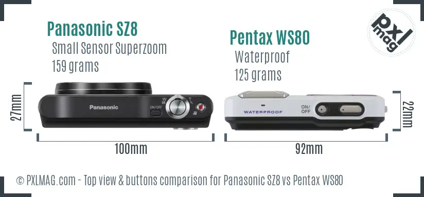 Panasonic SZ8 vs Pentax WS80 top view buttons comparison