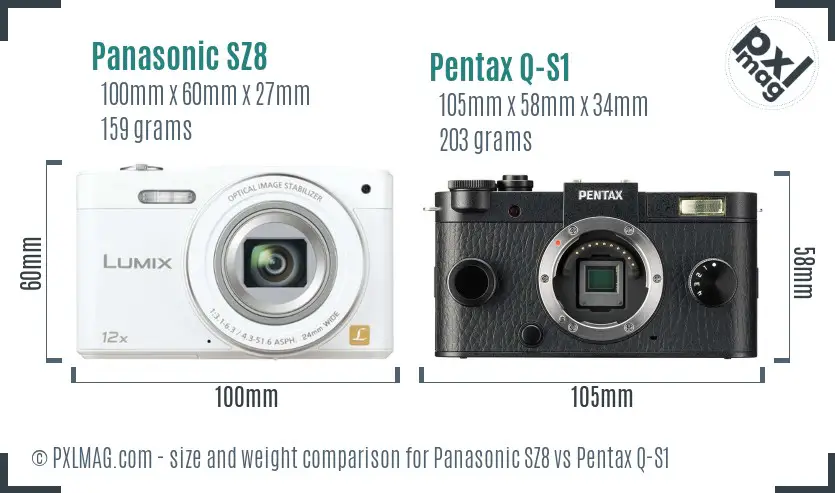 Panasonic SZ8 vs Pentax Q-S1 size comparison