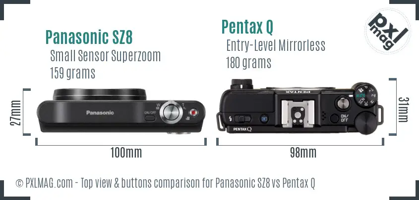 Panasonic SZ8 vs Pentax Q top view buttons comparison