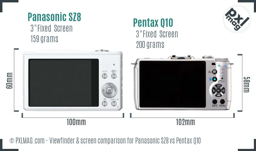Panasonic SZ8 vs Pentax Q10 Screen and Viewfinder comparison