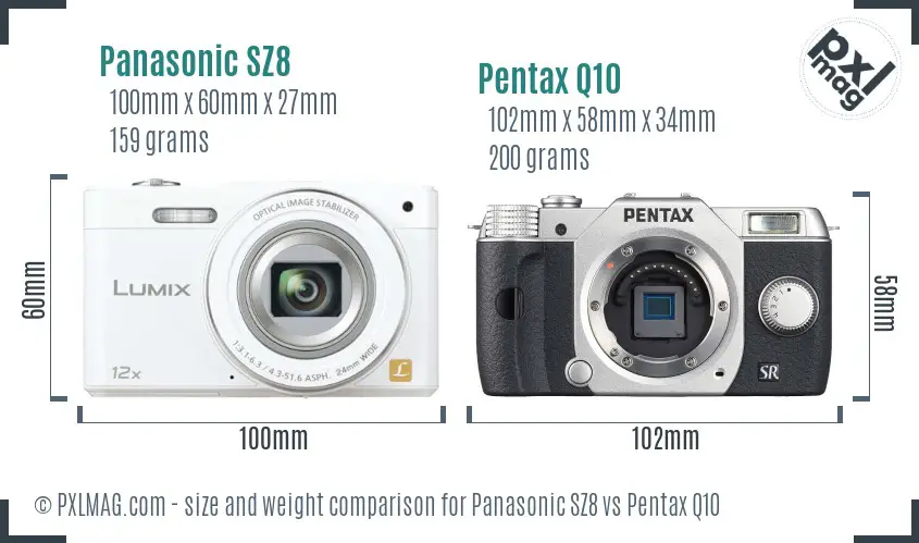 Panasonic SZ8 vs Pentax Q10 size comparison
