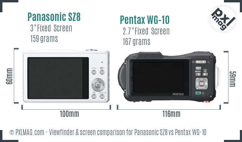 Panasonic SZ8 vs Pentax WG-10 Screen and Viewfinder comparison