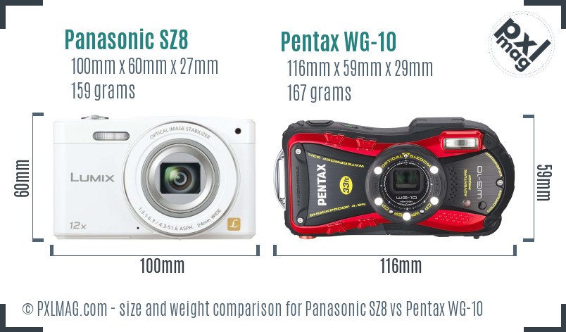 Panasonic SZ8 vs Pentax WG-10 size comparison Panasonic SZ8 vs Pentax WG-10 size comparison