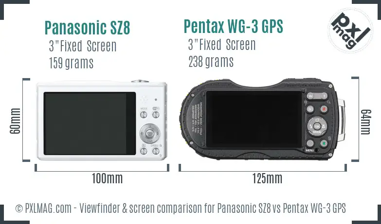 Panasonic SZ8 vs Pentax WG-3 GPS Screen and Viewfinder comparison Panasonic SZ8 vs Pentax WG-3 GPS Screen and Viewfinder comparison