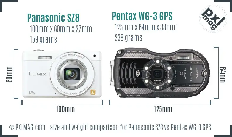 Panasonic SZ8 vs Pentax WG-3 GPS size comparison Panasonic SZ8 vs Pentax WG-3 GPS size comparison
