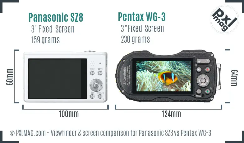 Panasonic SZ8 vs Pentax WG-3 Screen and Viewfinder comparison