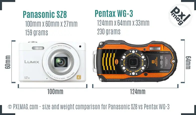 Panasonic SZ8 vs Pentax WG-3 size comparison Panasonic SZ8 vs Pentax WG-3 size comparison