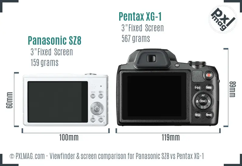 Panasonic SZ8 vs Pentax XG-1 Screen and Viewfinder comparison