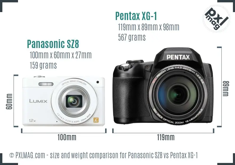 Panasonic SZ8 vs Pentax XG-1 size comparison