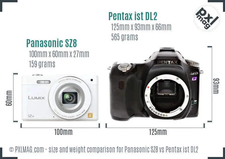 Panasonic SZ8 vs Pentax ist DL2 size comparison