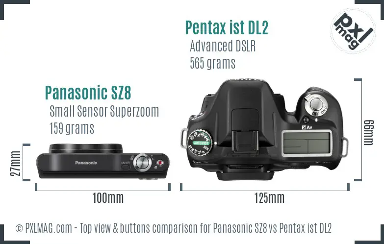 Panasonic SZ8 vs Pentax ist DL2 top view buttons comparison