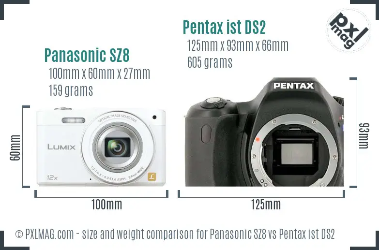 Panasonic SZ8 vs Pentax ist DS2 size comparison