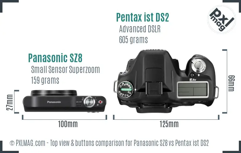Panasonic SZ8 vs Pentax ist DS2 top view buttons comparison