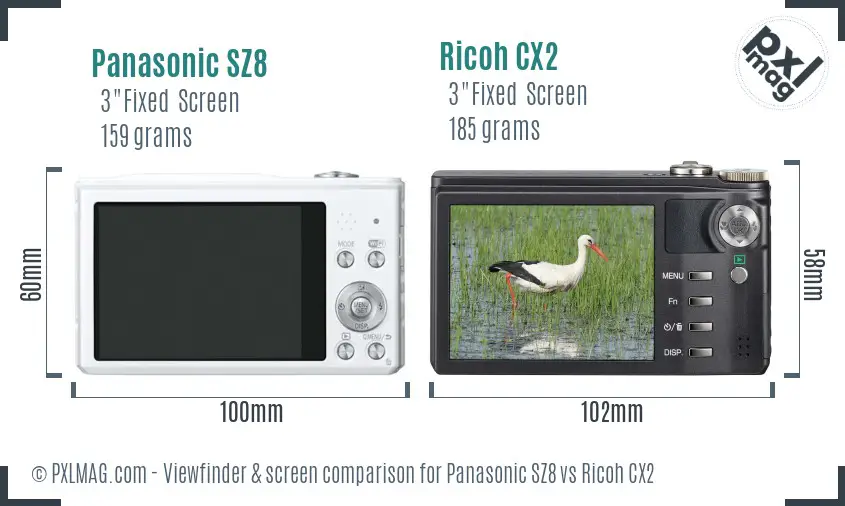 Panasonic SZ8 vs Ricoh CX2 Screen and Viewfinder comparison
