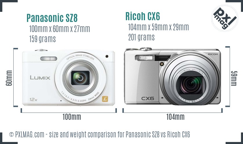 Panasonic SZ8 vs Ricoh CX6 size comparison Panasonic SZ8 vs Ricoh CX6 size comparison