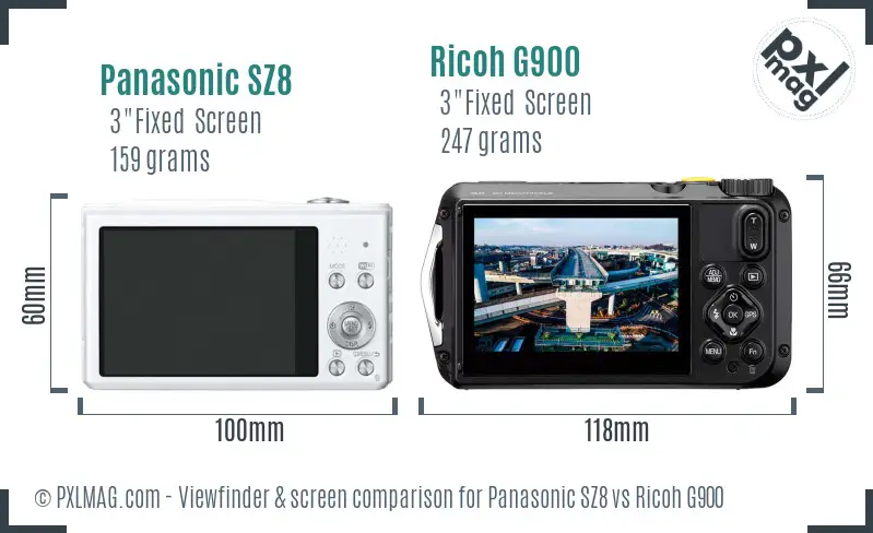 Panasonic SZ8 vs Ricoh G900 Screen and Viewfinder comparison