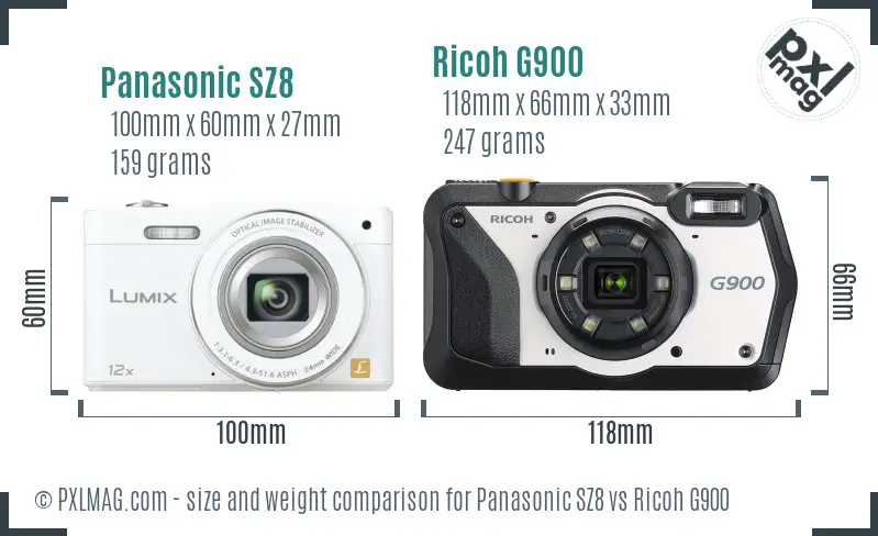 Panasonic SZ8 vs Ricoh G900 size comparison