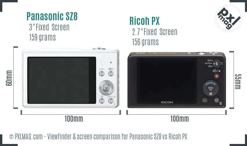 Panasonic SZ8 vs Ricoh PX Screen and Viewfinder comparison