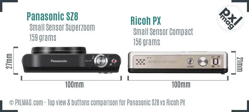 Panasonic SZ8 vs Ricoh PX top view buttons comparison