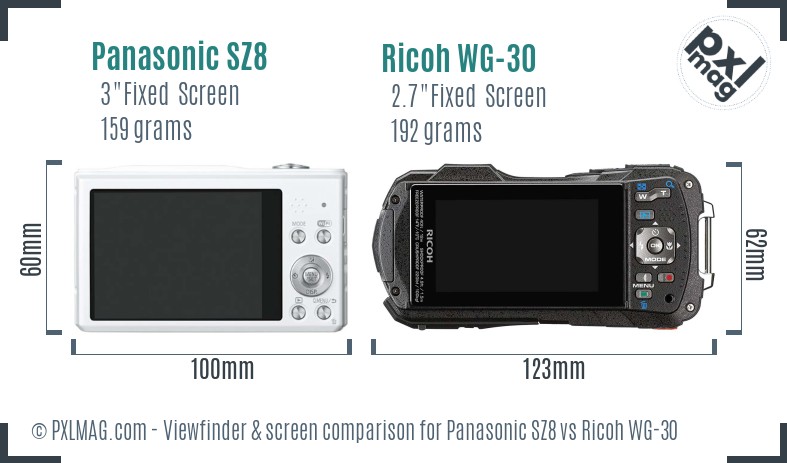 Panasonic SZ8 vs Ricoh WG-30 Screen and Viewfinder comparison