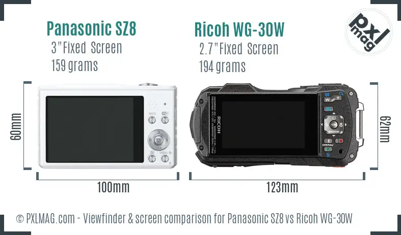 Panasonic SZ8 vs Ricoh WG-30W Screen and Viewfinder comparison