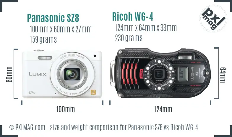 Panasonic SZ8 vs Ricoh WG-4 size comparison Panasonic SZ8 vs Ricoh WG-4 size comparison