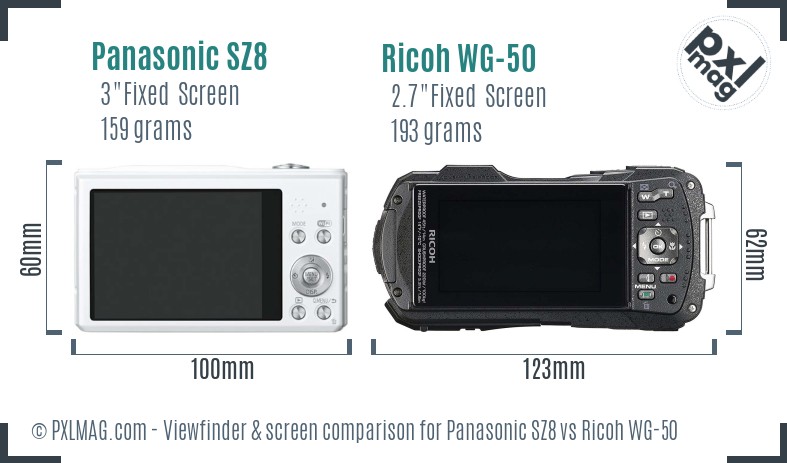 Panasonic SZ8 vs Ricoh WG-50 Screen and Viewfinder comparison