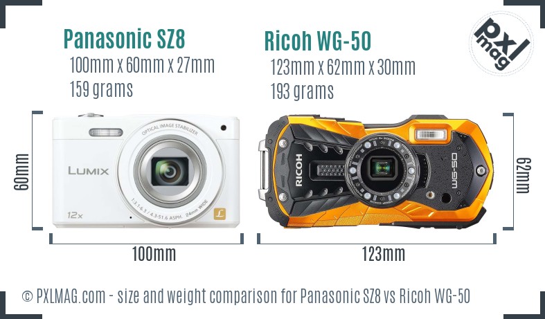Panasonic SZ8 vs Ricoh WG-50 size comparison Panasonic SZ8 vs Ricoh WG-50 size comparison