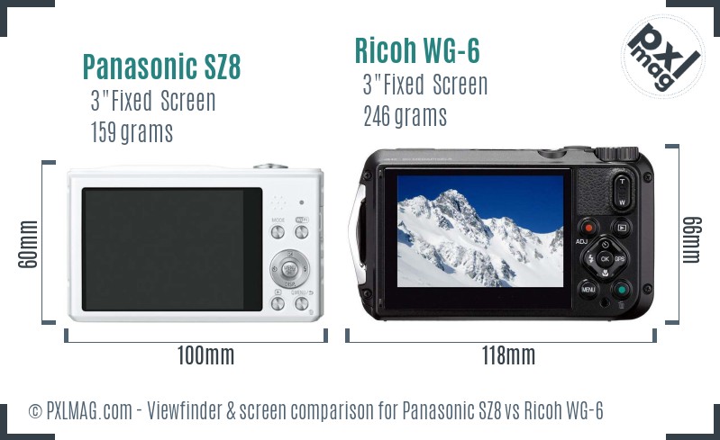 Panasonic SZ8 vs Ricoh WG-6 Screen and Viewfinder comparison