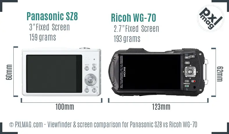 Panasonic SZ8 vs Ricoh WG-70 Screen and Viewfinder comparison